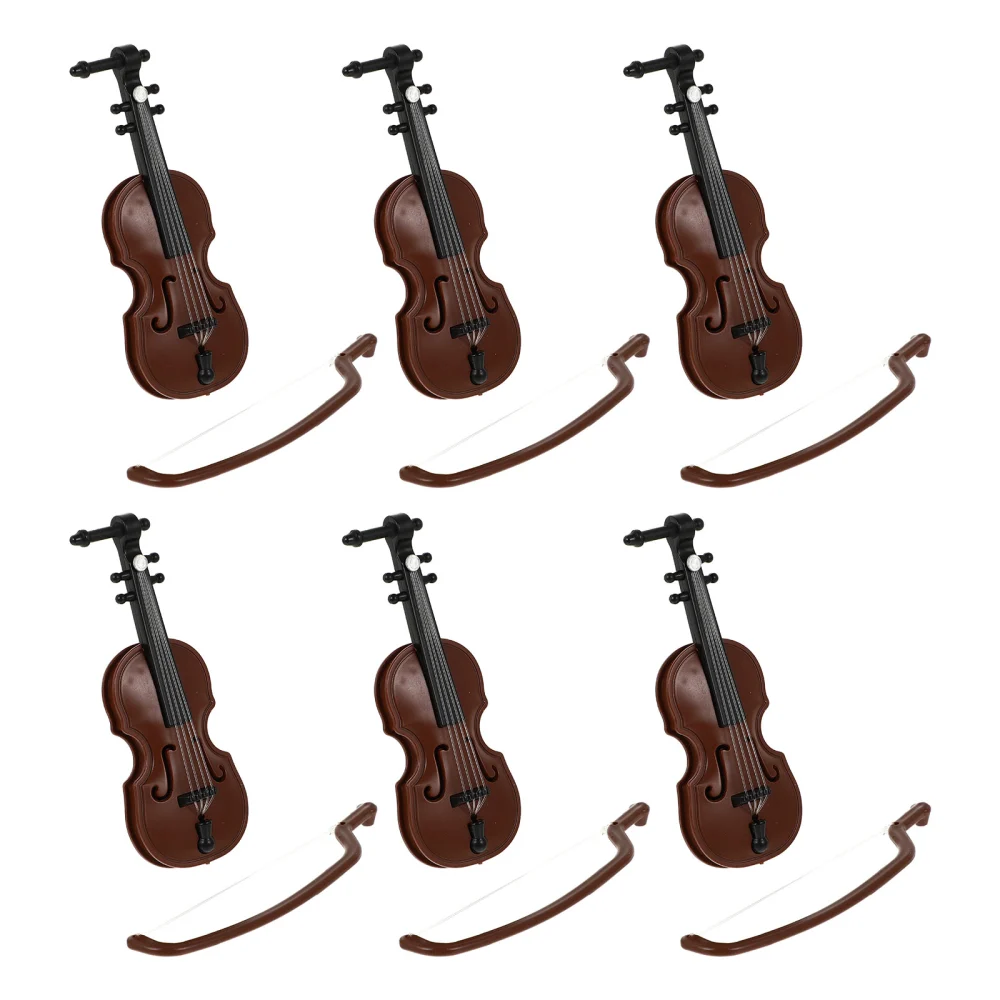 6Pcs Simulation Violin Model Ornament Mini House Decor Plastic Violin Doll House Decor