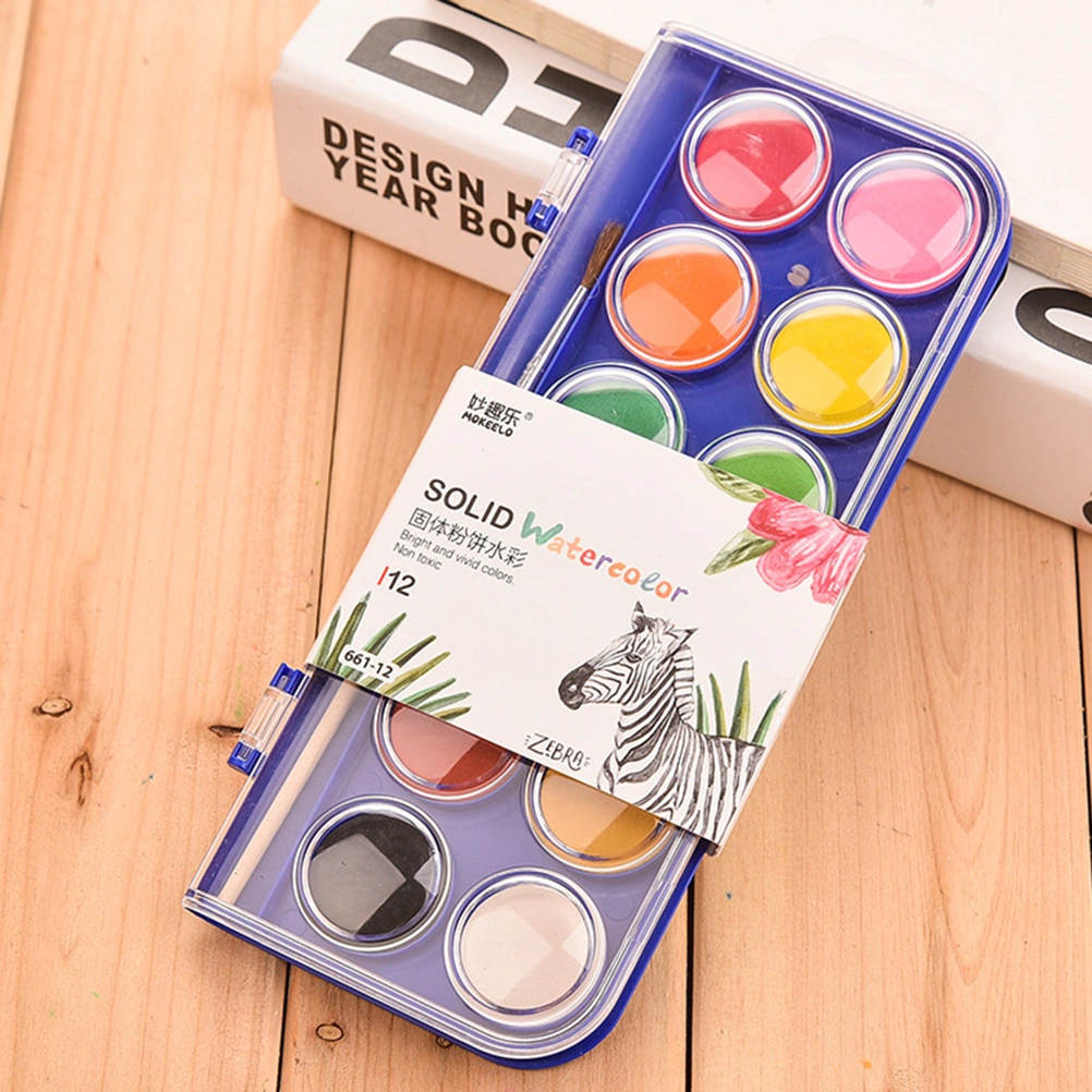 1 Set 12 Colors Solid Watercolor Pigment Paint Set Beginner Started Gouache Watercolor Paint Powder Set with Pen and Storage Box for Kid Adult Students Artist