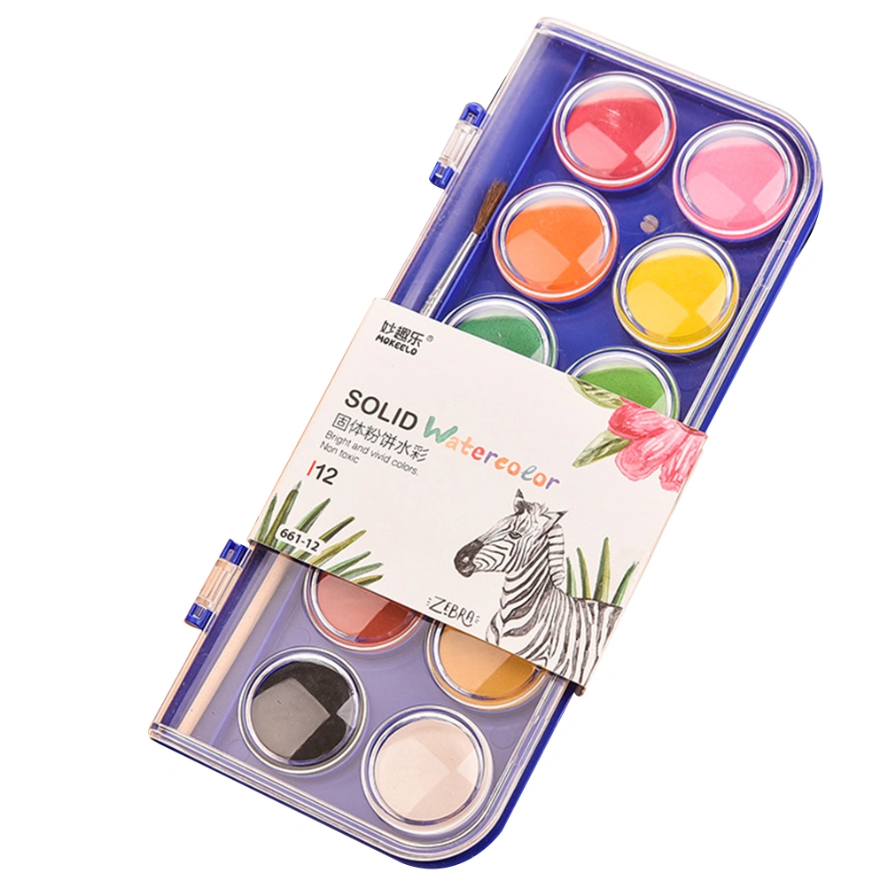 1 Set 12 Colors Solid Watercolor Pigment Paint Set Beginner Started Gouache Watercolor Paint Powder Set with Pen and Storage Box for Kid Adult Students Artist