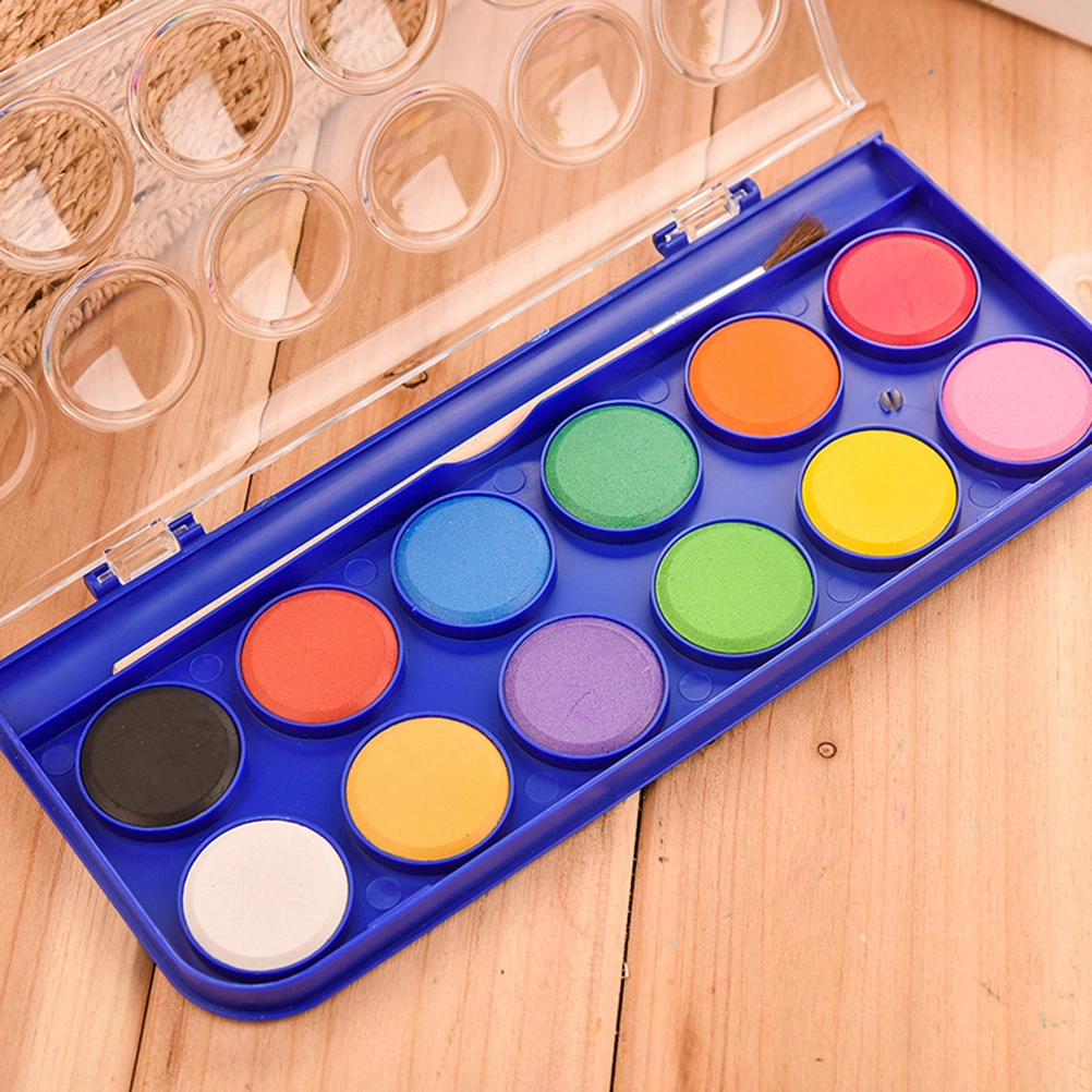 1 Set 12 Colors Solid Watercolor Pigment Paint Set Beginner Started Gouache Watercolor Paint Powder Set with Pen and Storage Box for Kid Adult Students Artist