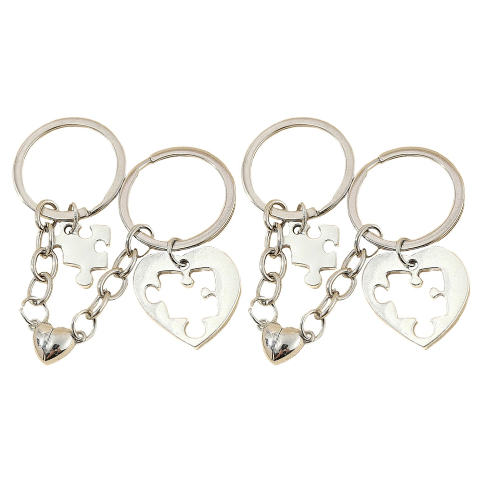 2 Pairs of Puzzle Design Couple Keychains Alloy Keychains Valentine's Day Gifts