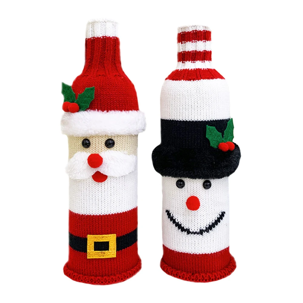 2pcs Wine Bottle Knitted Covers Christmas Decorations Champagne Knitted Cover