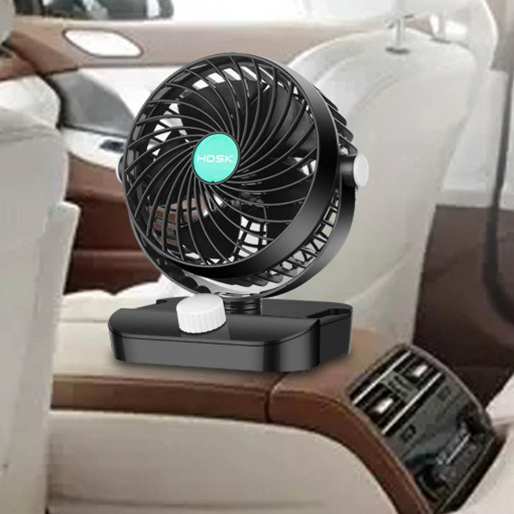 12V Portable Mini Electric Fan Low Noise Single Head Rotating Adjustable Summer Cooling Supplies for Home Vehicles (Black)
