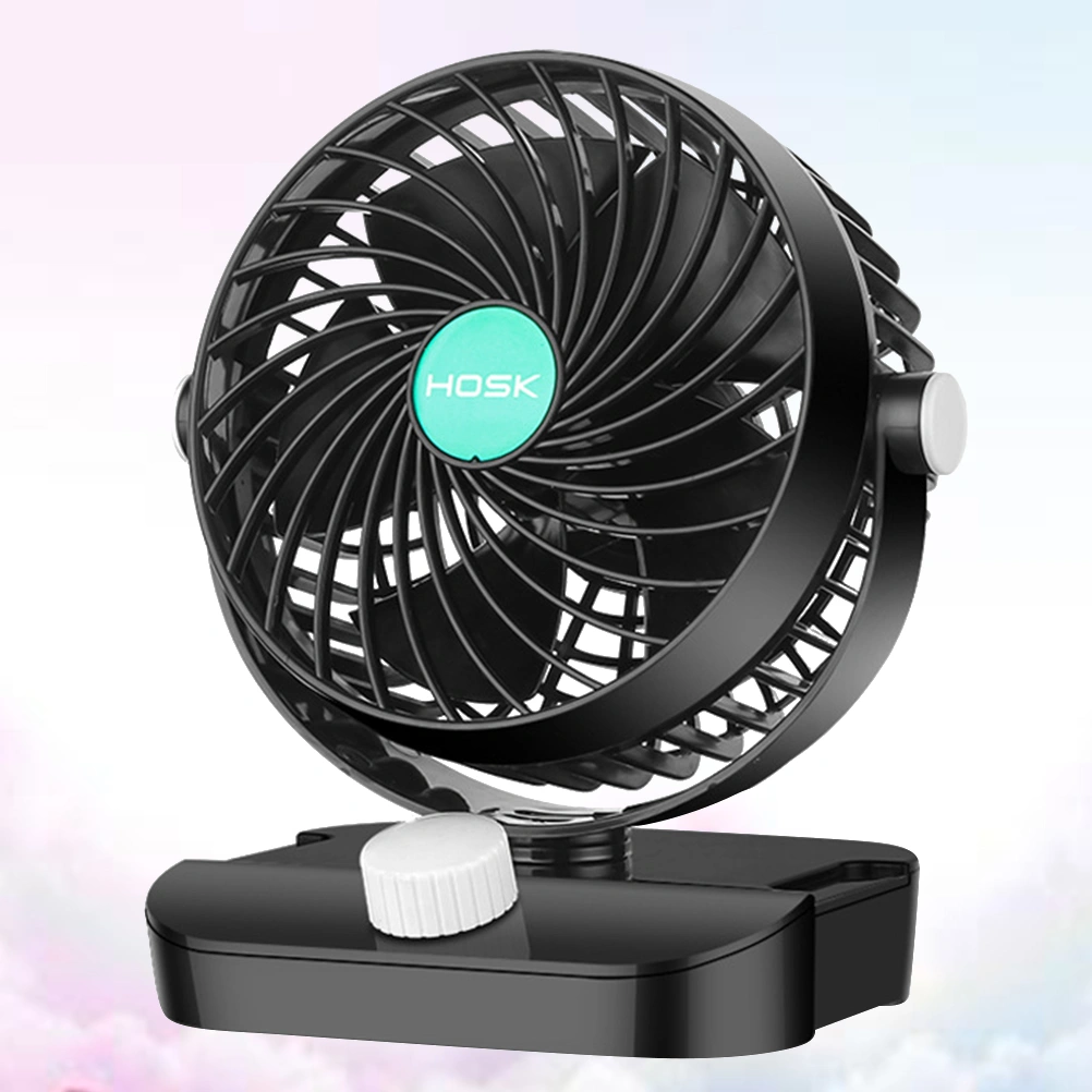 12V Portable Mini Electric Fan Low Noise Single Head Rotating Adjustable Summer Cooling Supplies for Home Vehicles (Black)