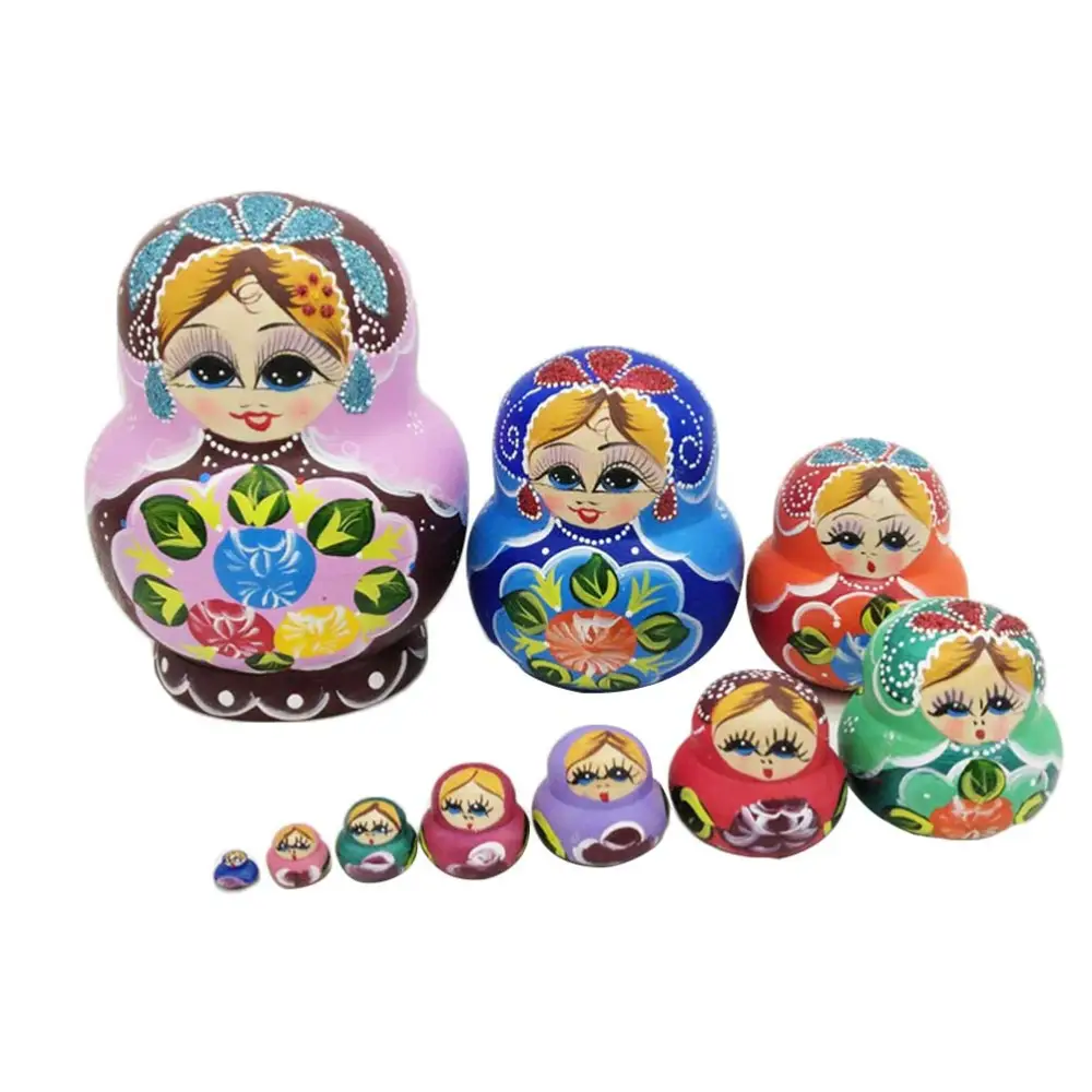 10pcs Lot Wishing Doll Flower Printed Handmade Toys Matryoshka Doll Girl Russian Nesting Dolls Assorted Colors Kids Gift