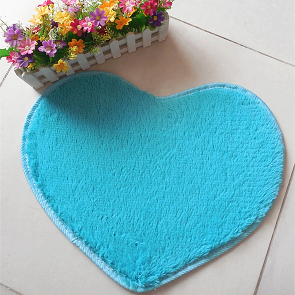 Sweet Heart Shape Fluffy Floor Mat Non-slip Area Rugs Carpet for Bedroom Dinning Room 30 x 40cm (Blue)