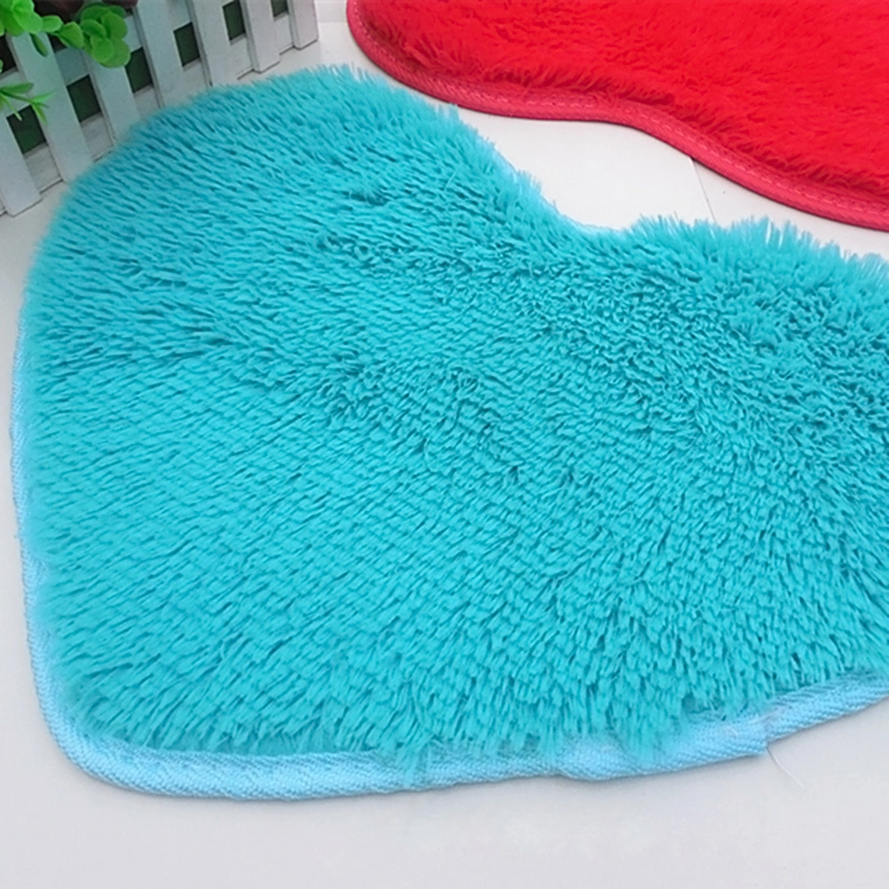 Sweet Heart Shape Fluffy Floor Mat Non-slip Area Rugs Carpet for Bedroom Dinning Room 30 x 40cm (Blue)