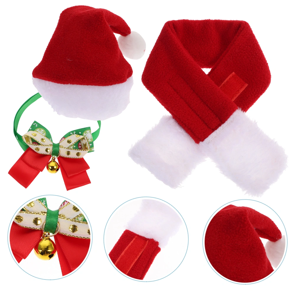 1 Set/3pcs Pet Costume Dog Hat Scarf Collar Cat Santa Hat Pet Supplies (Red)