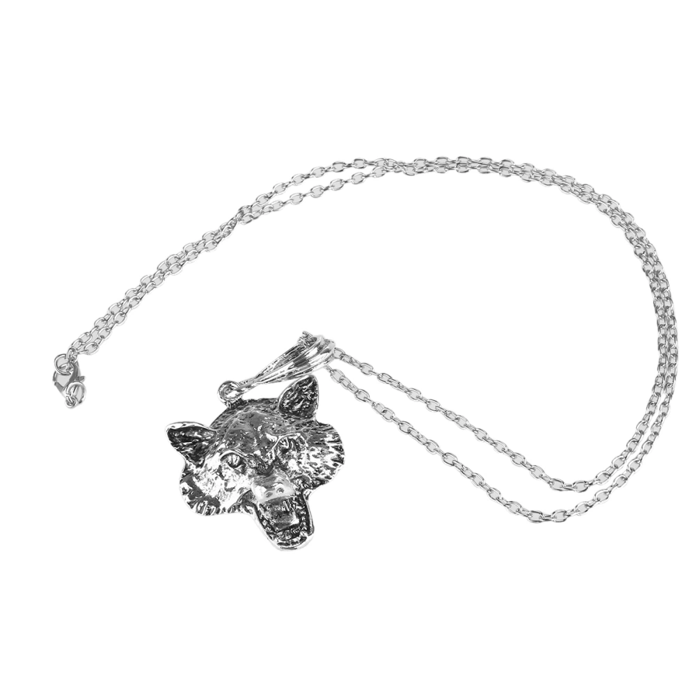 Vintage Adjustable Wolf Style Alloy Pendant Sweater Necklace Chain (Silver)