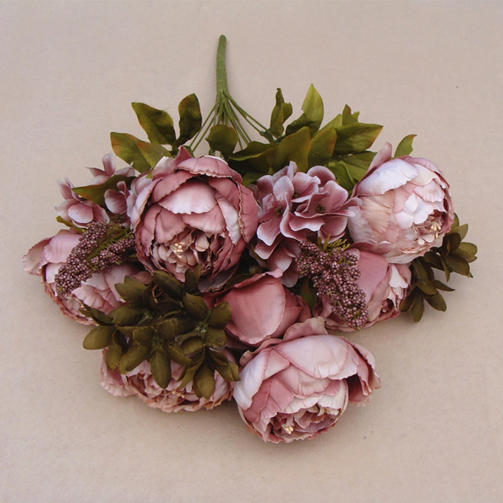 Vintage Artificial Peony Silk Flowers Bouquet for Home Party Decoration (Bean Paste)