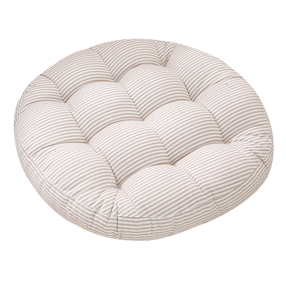 1Pc Round Seat Cushion Tatami Cotton Linen Cushion Stripe Pattern Seat Mat Non Pad for Home Office Dorm Chair Sofa (Light Coffee)