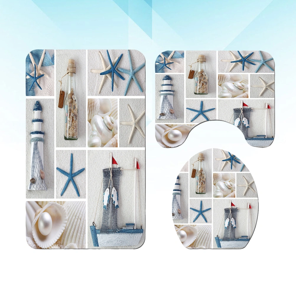 3 Pcs Bath Rugs Non-Slip Waterproof Bathroom Carpet Fashion Printed Floor Bath Mat Toilet Lid Cover