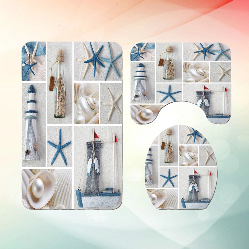 3 Pcs Bath Rugs Non-Slip Waterproof Bathroom Carpet Fashion Printed Floor Bath Mat Toilet Lid Cover