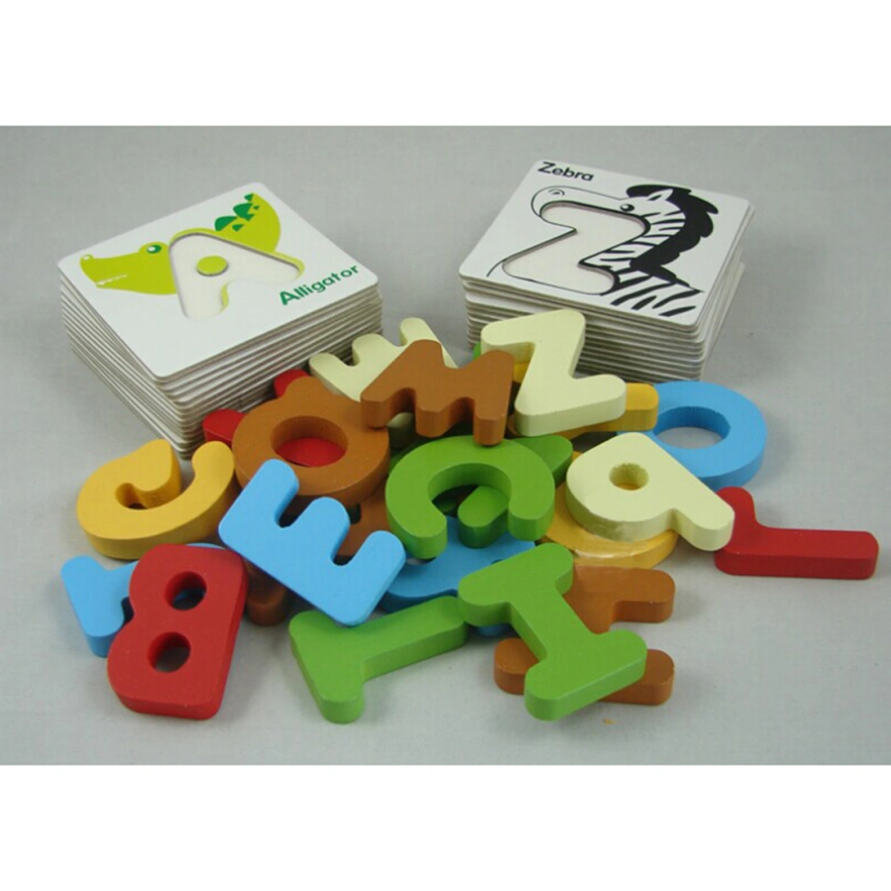 Baby Kid Wooden Animal ABCs Alphabet Flash Cards