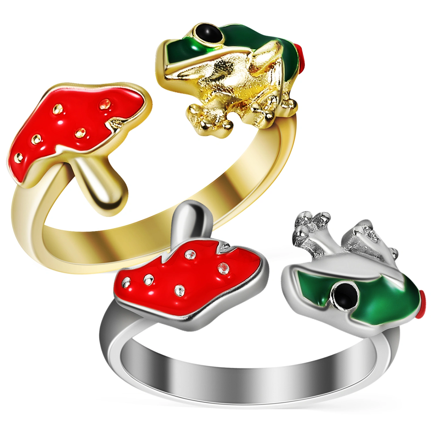2Pcs Open Ring Cute Frog Mushroom Adjustable Women Finger Ring Aesthetic Jewelry for Birthday Gifts