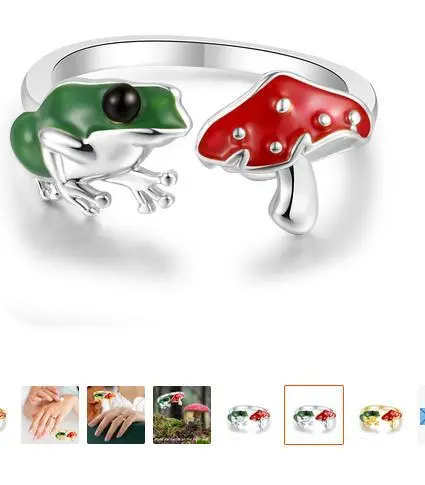2Pcs Open Ring Cute Frog Mushroom Adjustable Women Finger Ring Aesthetic Jewelry for Birthday Gifts