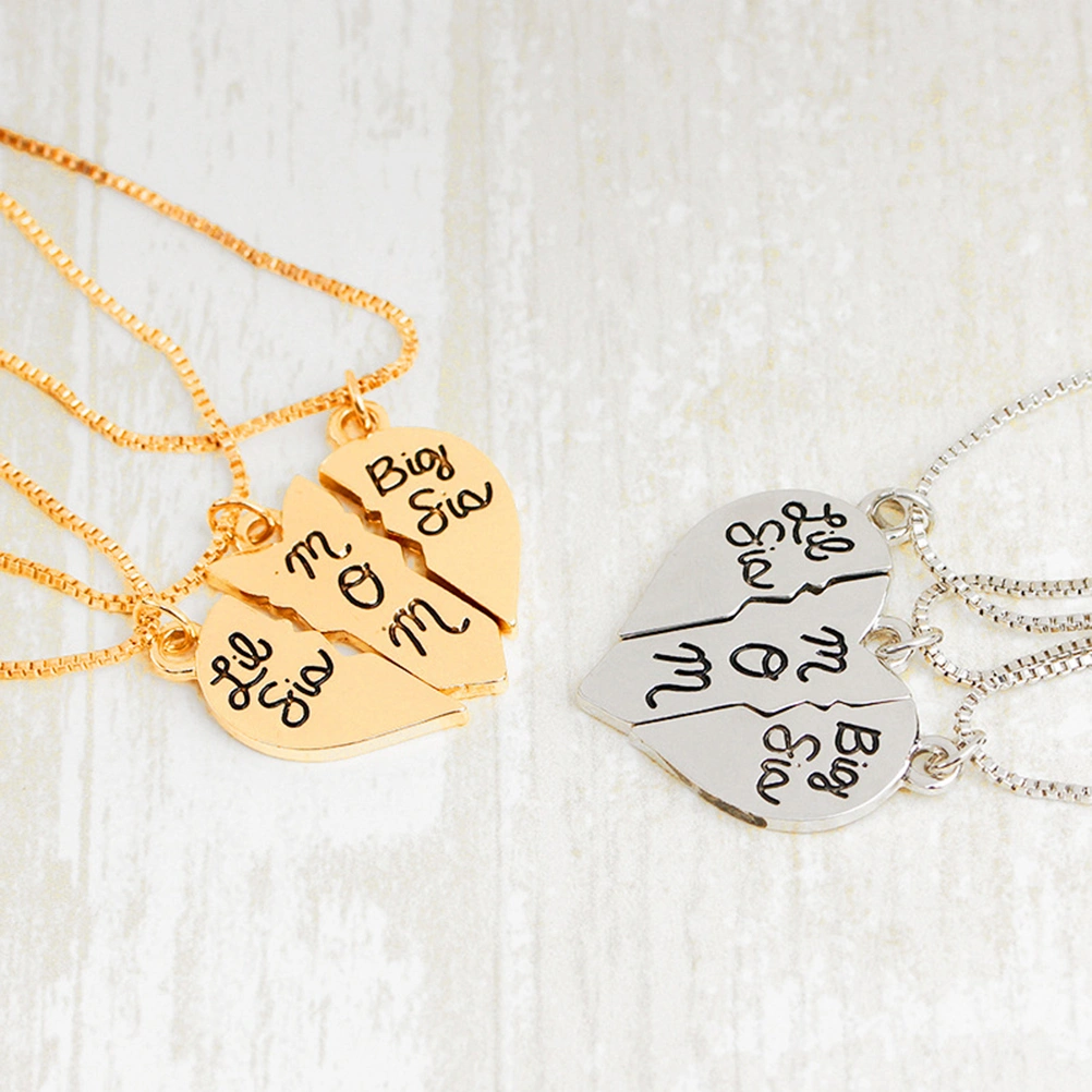 Mother Jewelry Gift Big Sis Lil Sis Mom Puzzle Heart Pendants Matching Set Mother's Day Gift from Daughter (Golden)