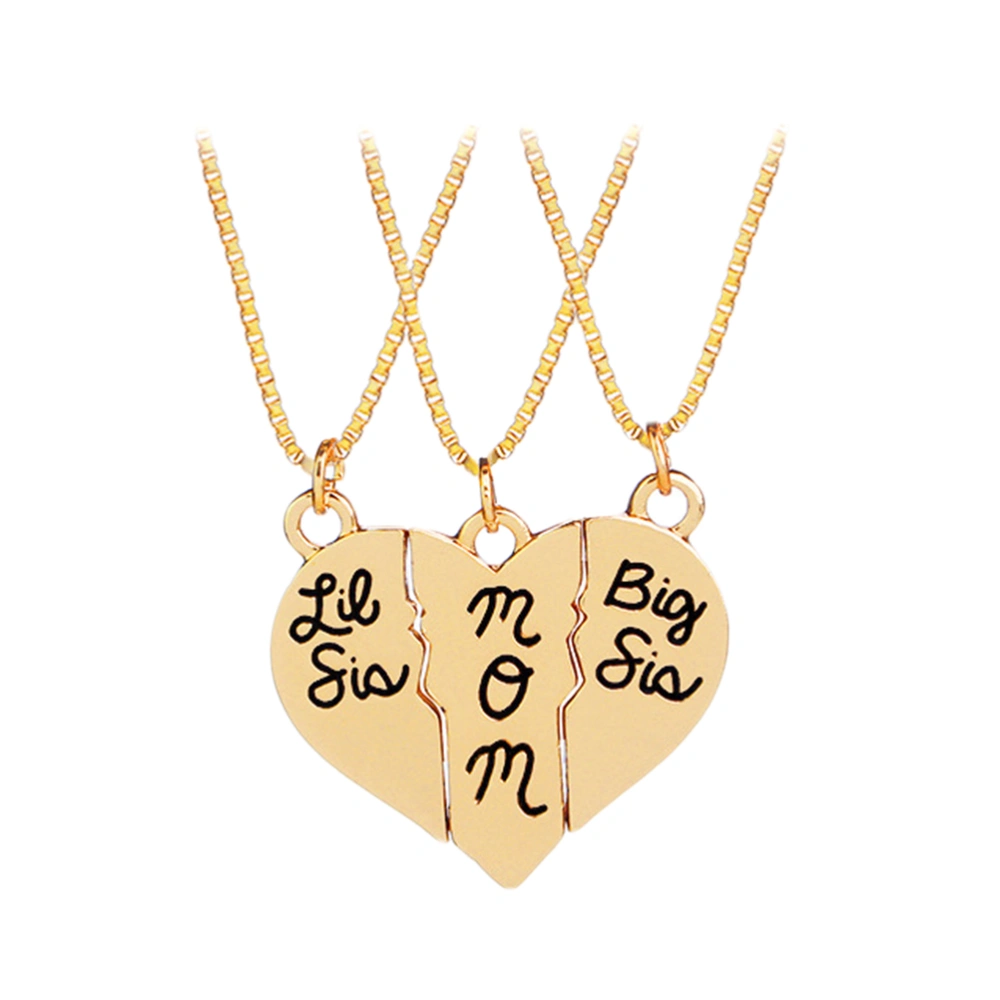 Mother Jewelry Gift Big Sis Lil Sis Mom Puzzle Heart Pendants Matching Set Mother's Day Gift from Daughter (Golden)