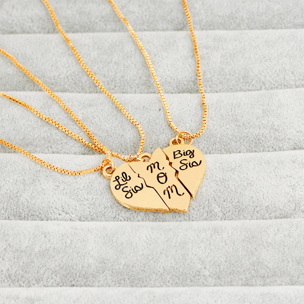 Mother Jewelry Gift Big Sis Lil Sis Mom Puzzle Heart Pendants Matching Set Mother's Day Gift from Daughter (Golden)