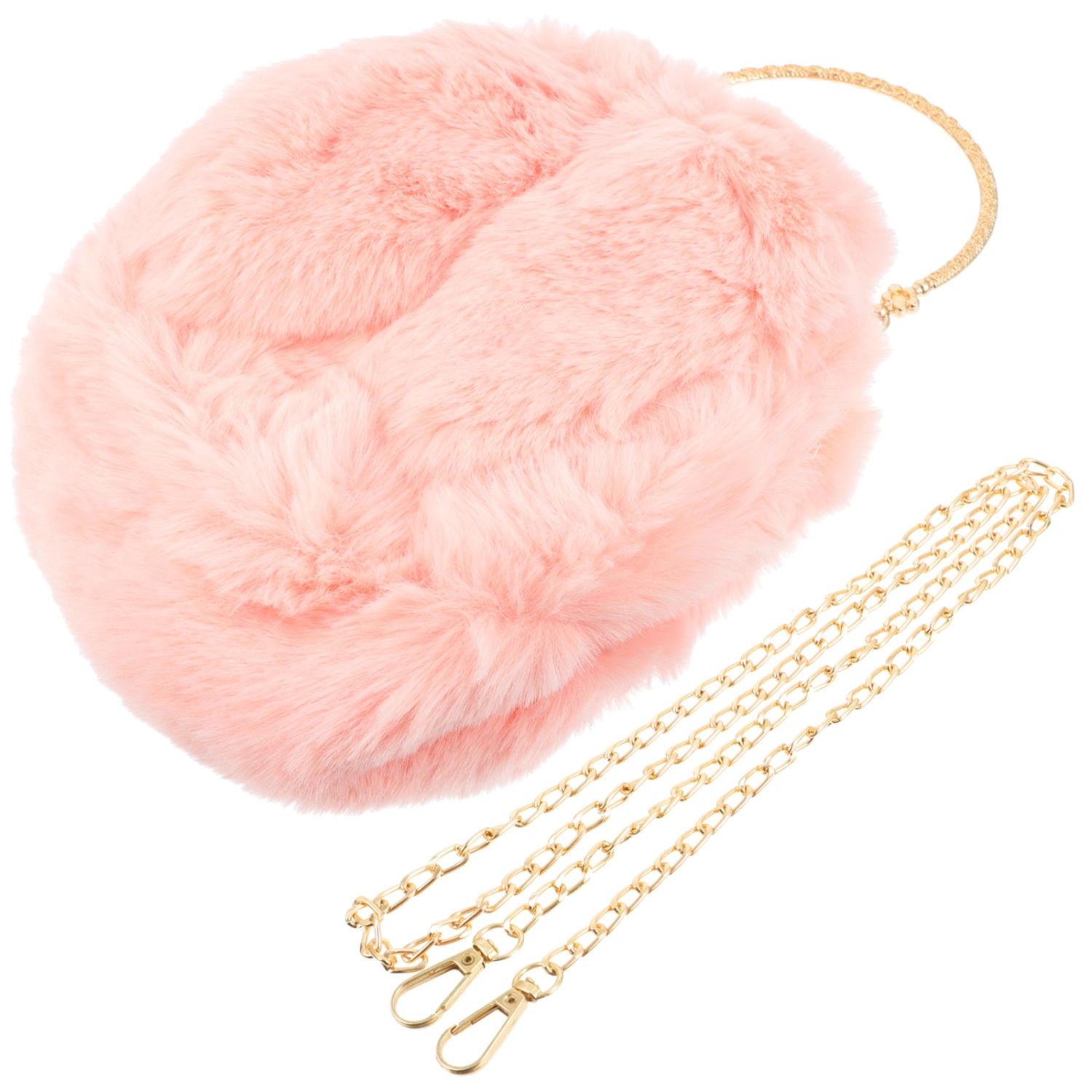 1PC Plush Crossbody Bag Metal Chain Messenger Bag Rabbit Ear Handbag for Students Girls Pink