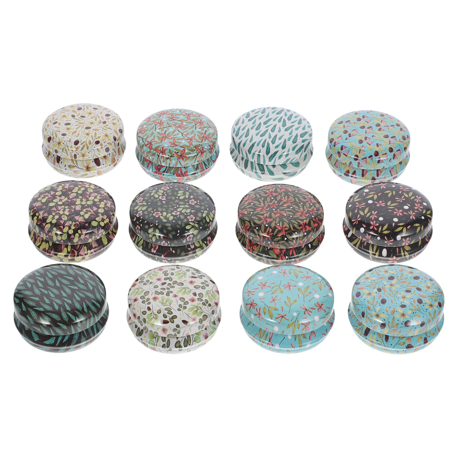 12pcs Mini Iron Storage Box Pill Case Portable Tinplate Containers Storage Cans for Makeups Sundries Flower Series