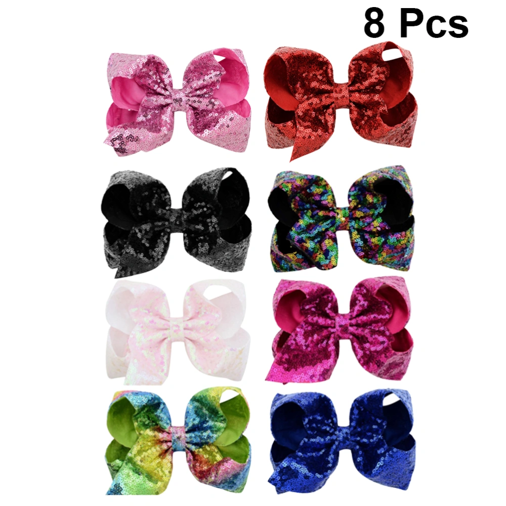 8Pcs Sequin Bowknot Shape Hair Clips Colorful Barrette Bobby Lovely Hair Fashion Headdress for Baby Random Color