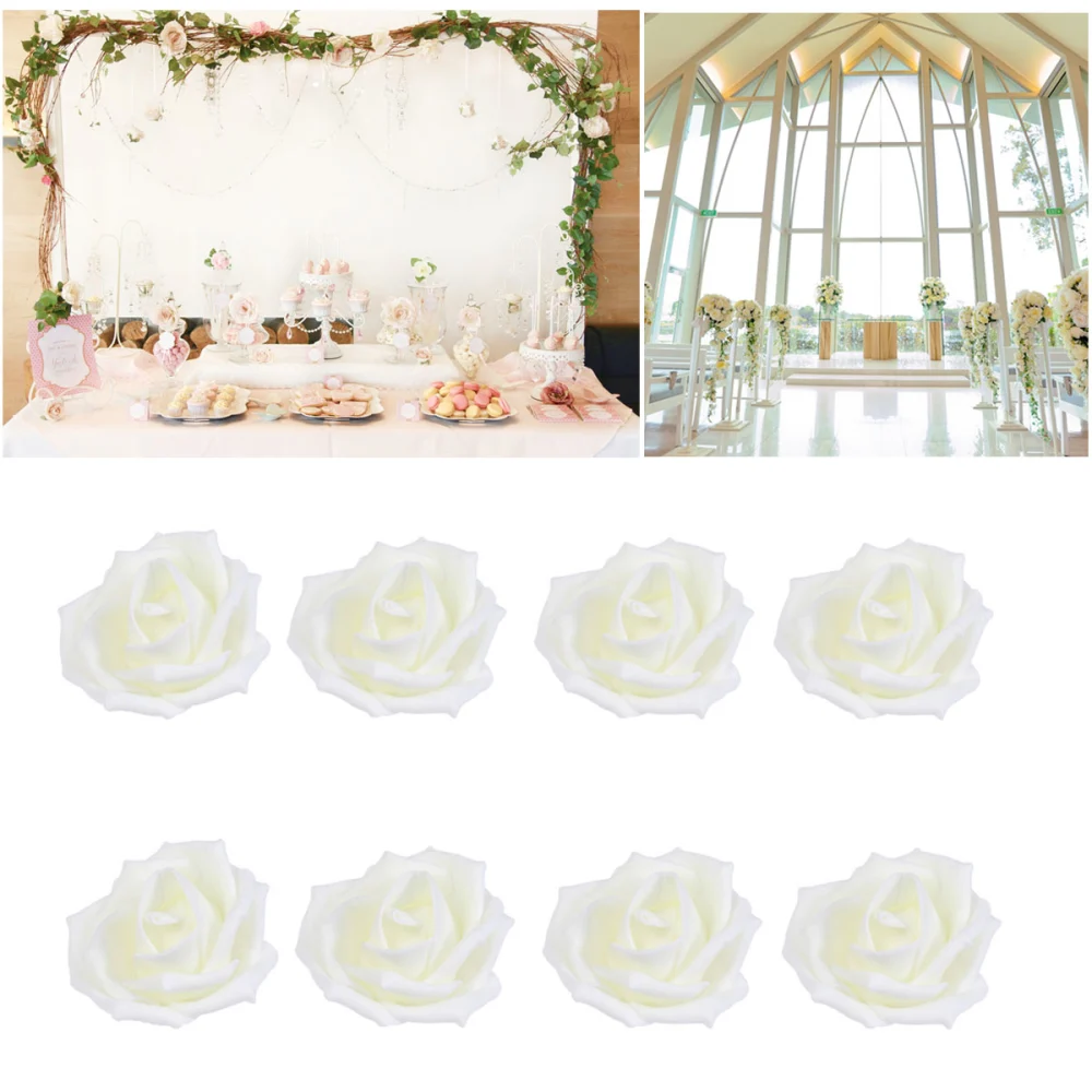 100pcs Artificial Rose Flower Head Beautiful Flower Decor for Wedding Party Birthday (Off-White Color, 6cm)