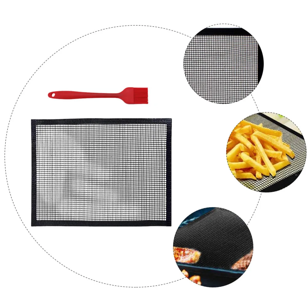 Grill Mesh Mat Non Stick Reusable Sheet Liners BBQ Grill Mat with Oil Brush