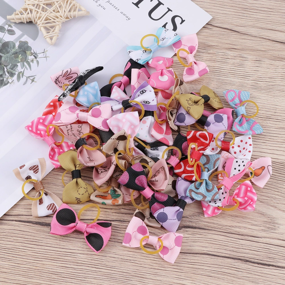 40pcs Bowknot Hair Band Elastic Hair Band Hair Tie Cloth Hair Ring for Dog Puppy (Random Style)