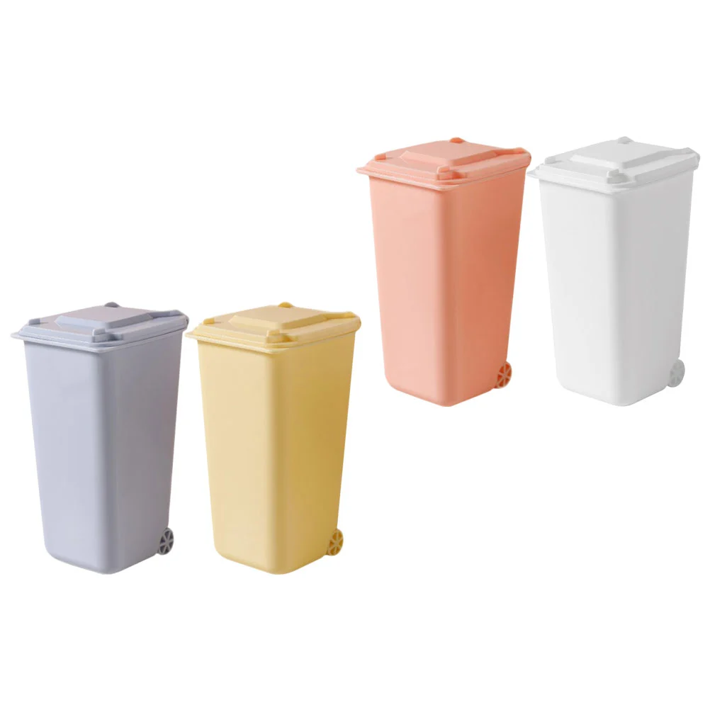4pcs Office Trash Cans Desktop Mini Trash Bins Garbage Bins Set Pencil Cup Holders