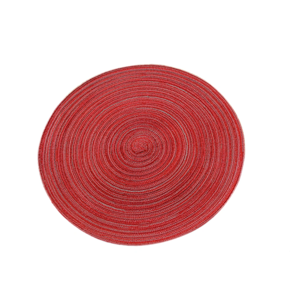 Round Cotton Linen Woven Placemat Western Food Pad Kitchen Non-slip Heat Resistant Coaster Table Mat for Dining Table (Red, S)