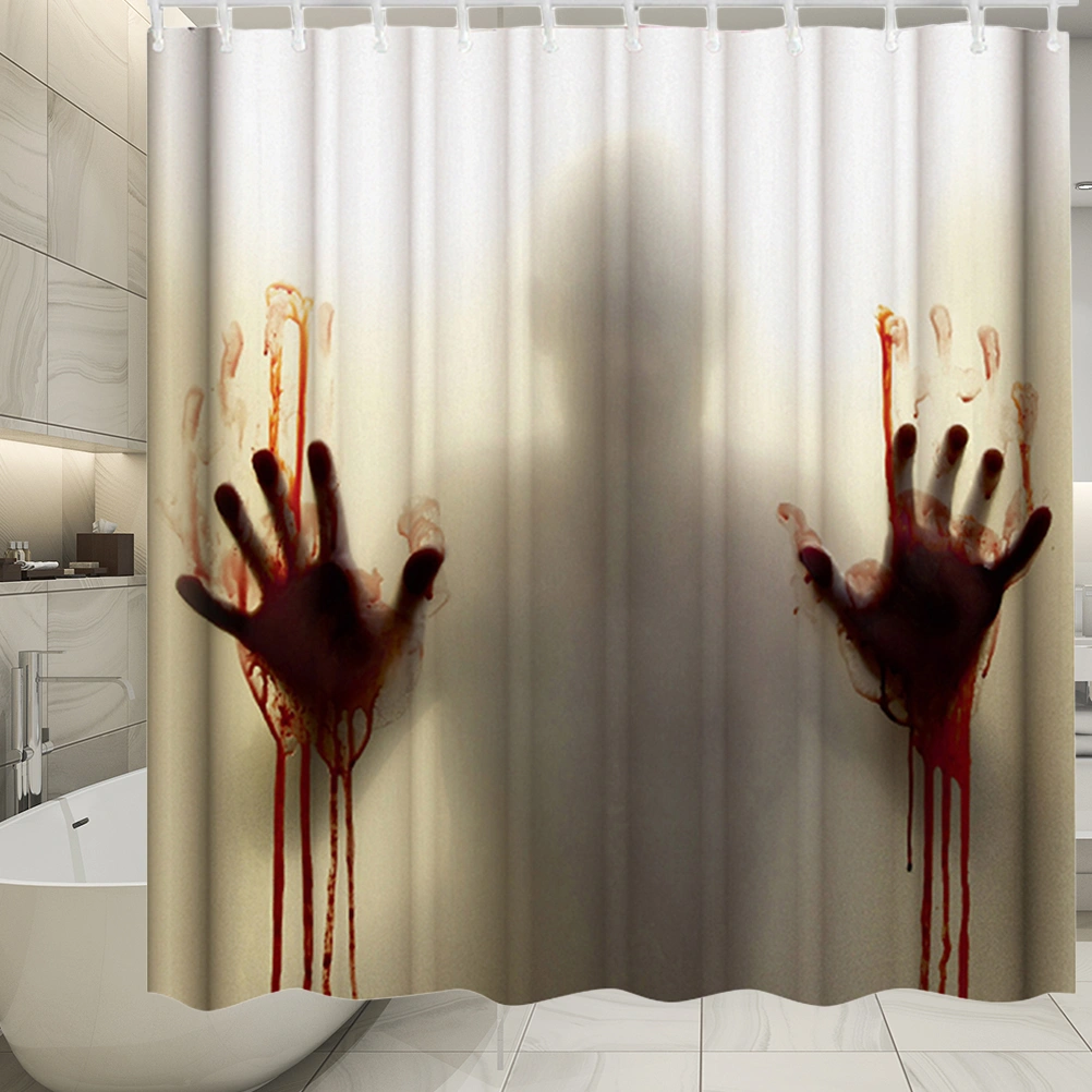 Bloody Handprint Bathing Curtain Halloween Shower Curtain Fashion Home Bath Decor Curtain for Bathroom Toilet with 12pcs Hooks (180x180cm)