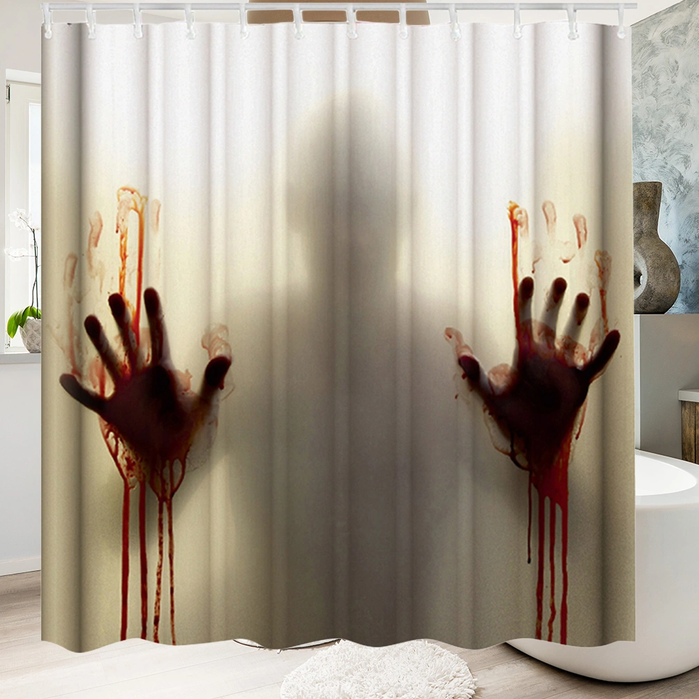 Bloody Handprint Bathing Curtain Halloween Shower Curtain Fashion Home Bath Decor Curtain for Bathroom Toilet with 12pcs Hooks (180x180cm)