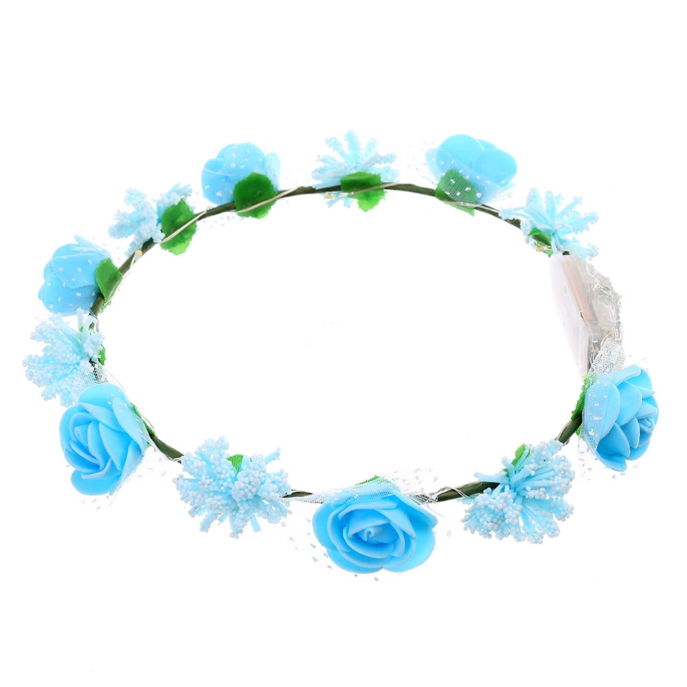 LED Rose Flower Leis Holiday Decorative Necklaces Accessories Party Supplies (Blue)