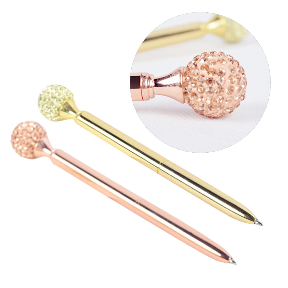 2pcs Crystal Pen Metal Ballpoint Pen with Big Bling Rhinestones Office School Supplies (Gold and Rose Gold)