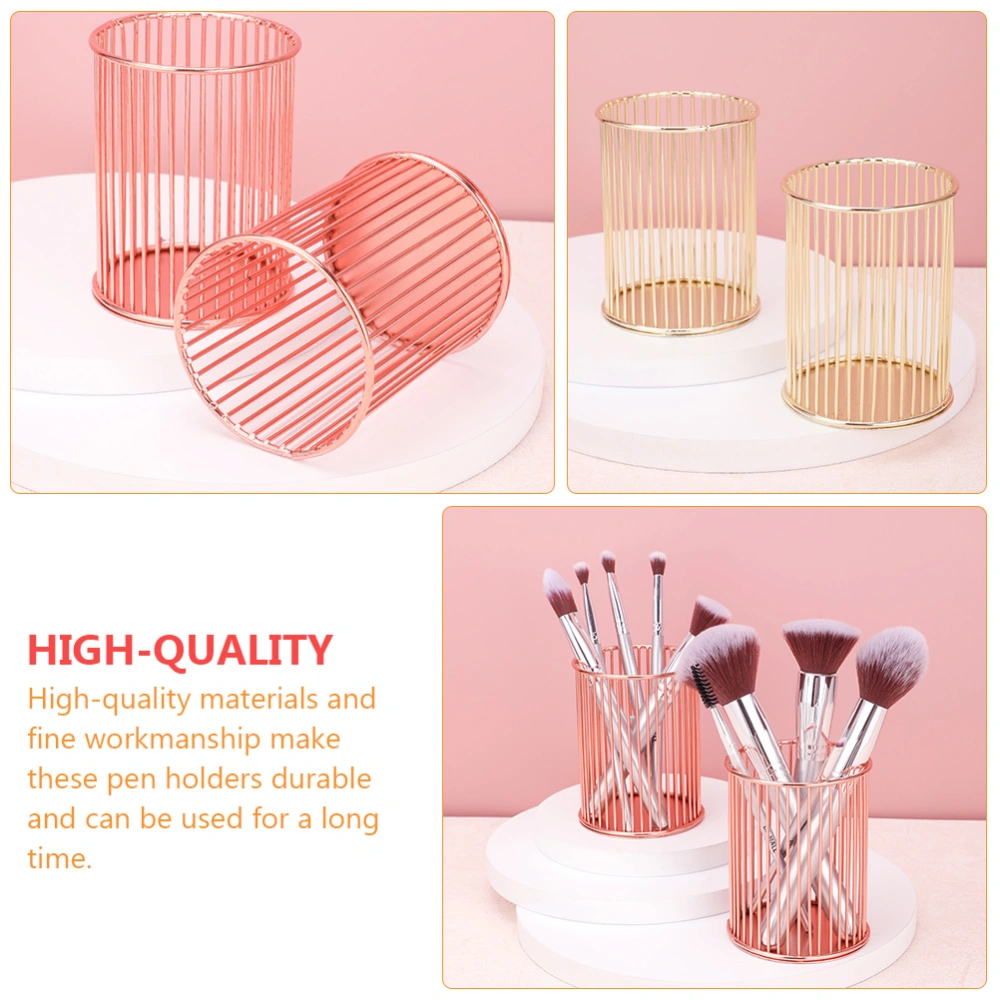 2Pcs Iron Pen Holders Eyebrow Pencil Makeup Brush Containers (Golden Rose Gold)