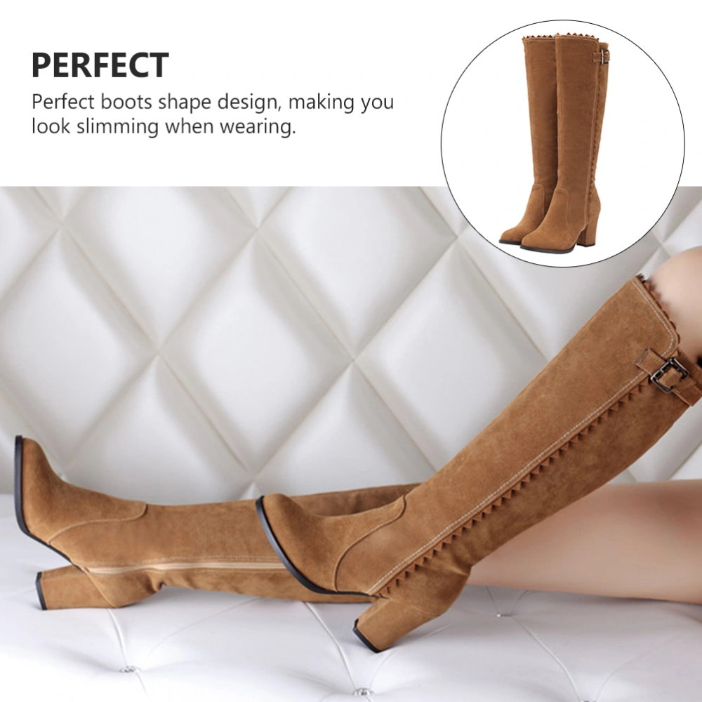 1 Pair Female Knight Boots Autumn Winter Boots High Tube High-heeled Boots