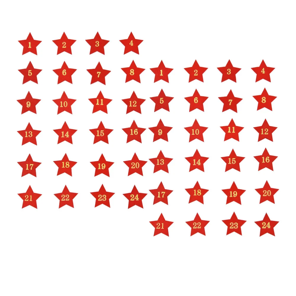 48 Pcs DIY Creative Chirstmas Wooden Pendant Number Pattern Pentagram DIY Hanging Ornament Decor Xmas Door Wall Hanging Party Favors (Red)