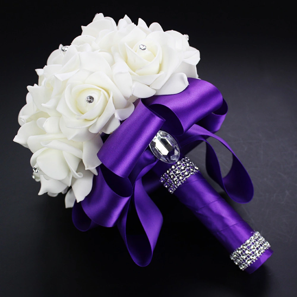 1PC Realistic Bridal Bouquet Simulation Flowers Bouquet Flowers Ornaments Valentine's Day Gift Artificial Bridal Bouquet Decorations for Wedding Home Use Dark Purple