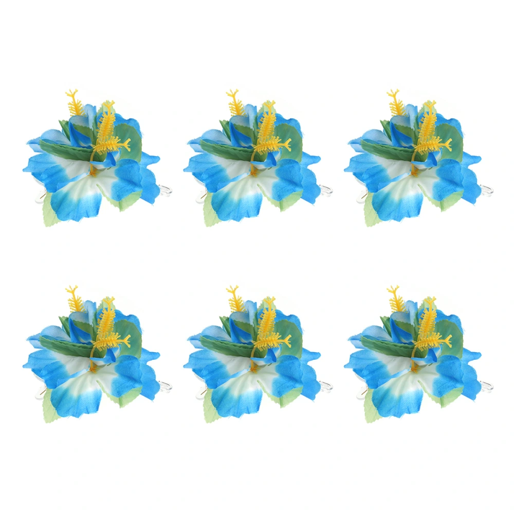 6Pcs Hawaiian Flowers Hair Clips Bridal Barrette Tropical Beach Wedding Hibiscus Flower Women Party Hairclip Hairpin Accessories (Blue)