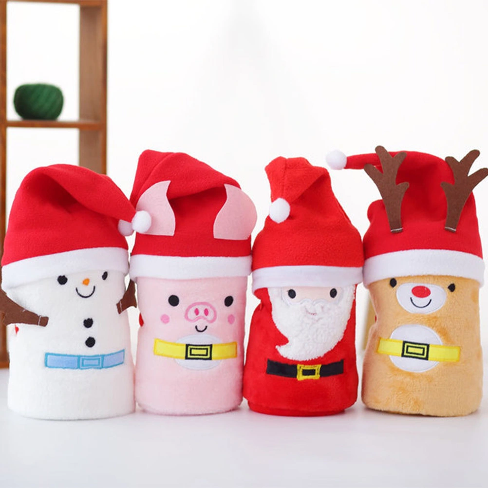 Creative Christmas Snowman Hat and Flannel Blanket Set Super Fluffy Plush Kids Pet Hat Blanket Bed Couch Cover Blanket -(Snowman Hat)