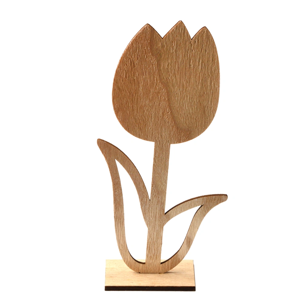 Wood Tulip Desktop Ornament Creative Beautiful Hollow Tulip Decor for Easter Festival Home Party Store