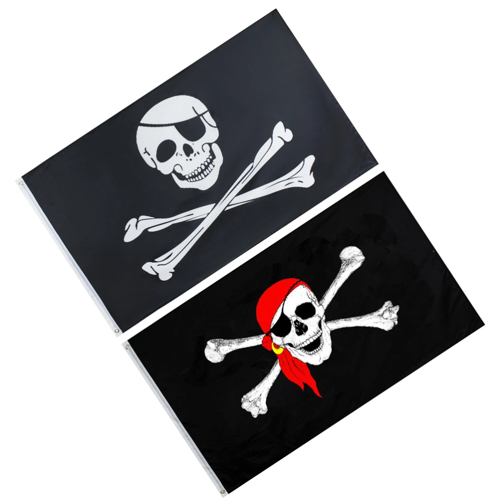 2pcs Halloween Pirate Skull Flag Decorative Flags Banner Creative Printed Bunting for Home Party (Skull and Pirate)