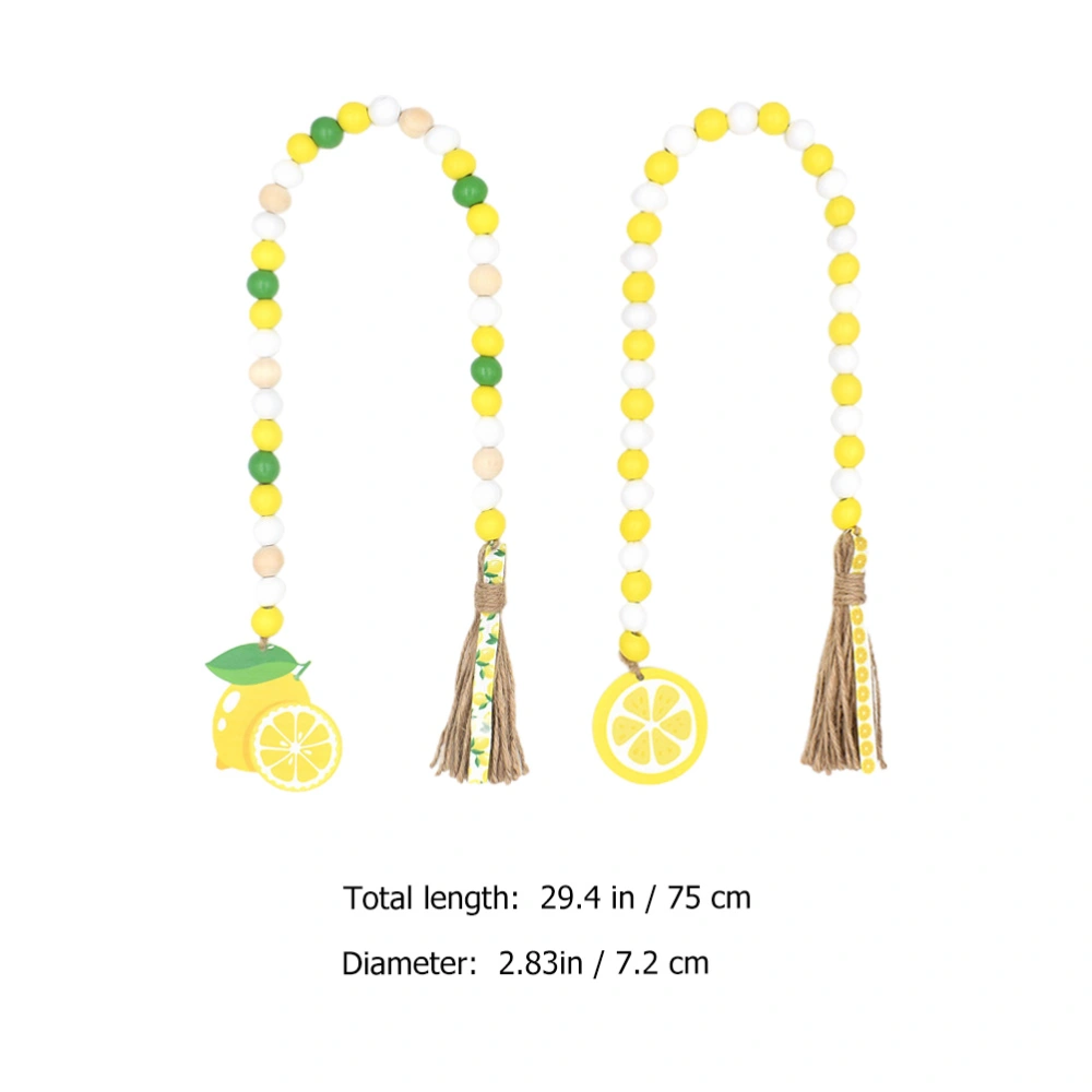 2pcs Lemon Wood Bead Decor Tassel Wood Bead String Spring Summer Lemon Beading Decor