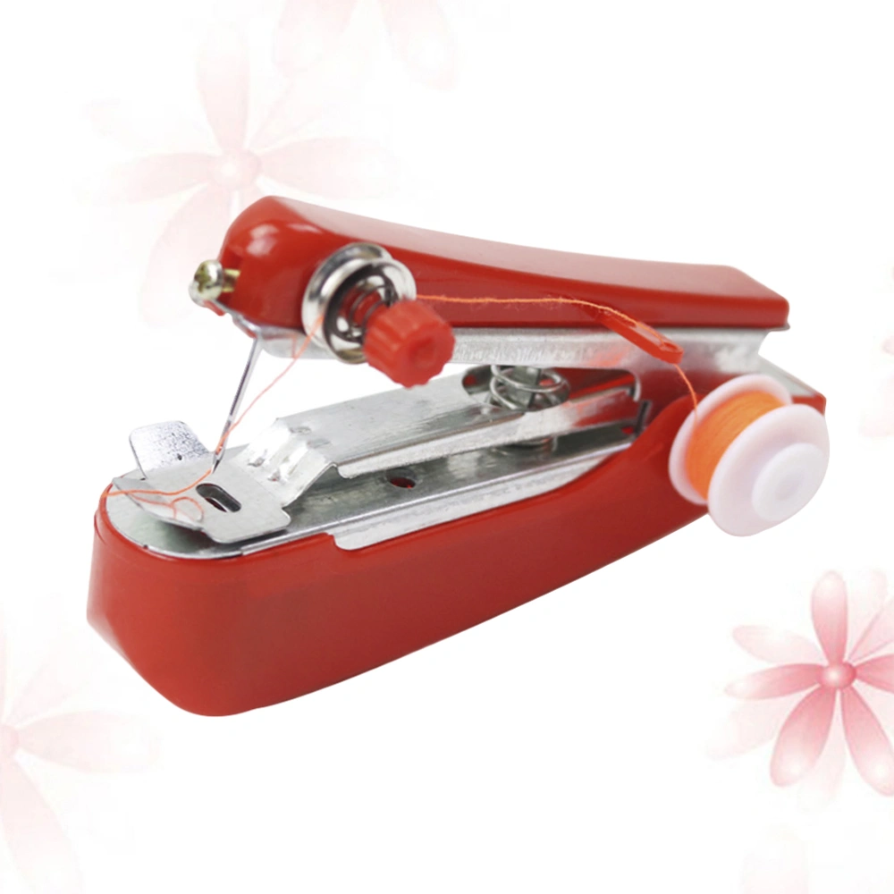 Portable Red Sewing Machine Home Multifunction Mini Cordless Handheld Manual Sewing Machine for Needlework Random Thread Color