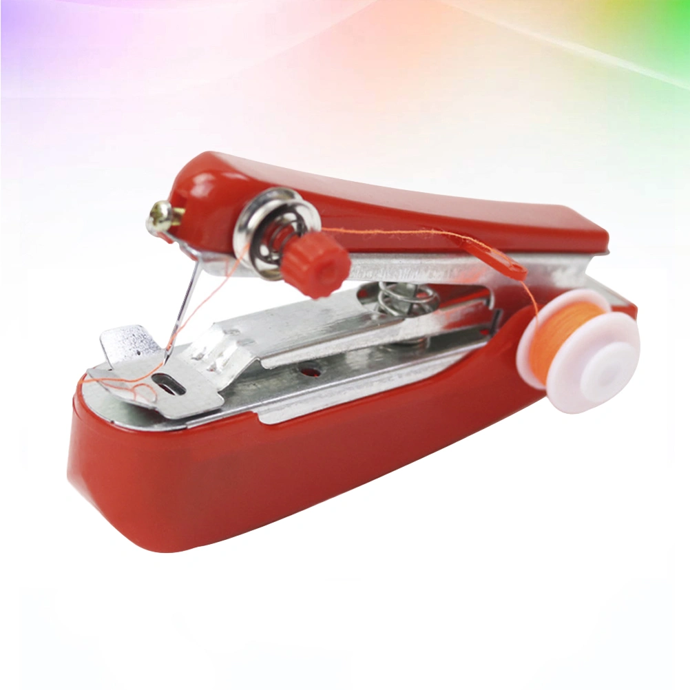 Portable Red Sewing Machine Home Multifunction Mini Cordless Handheld Manual Sewing Machine for Needlework Random Thread Color