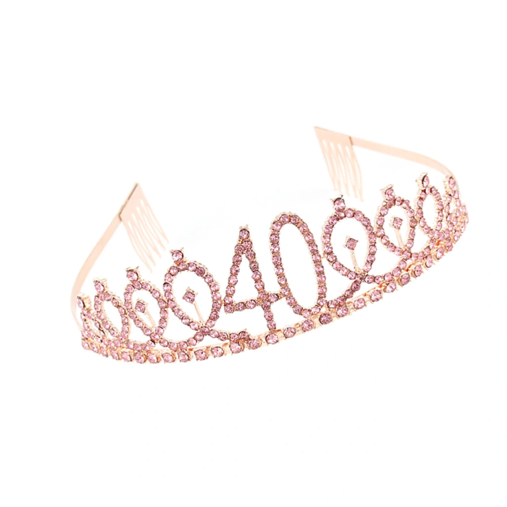 1PC Rhinestone Crown with Alloy Insertion Hair Comb Decorative Crown Hair for 40th Birthday (Rose Gold)