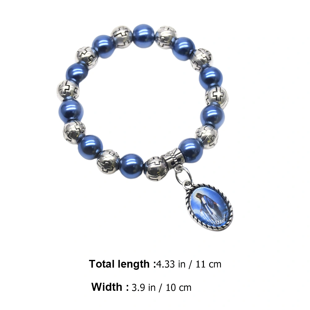 3Pcs Exquisite Madonna Pendant Design Blue Pearl Cross Bracelets for Women