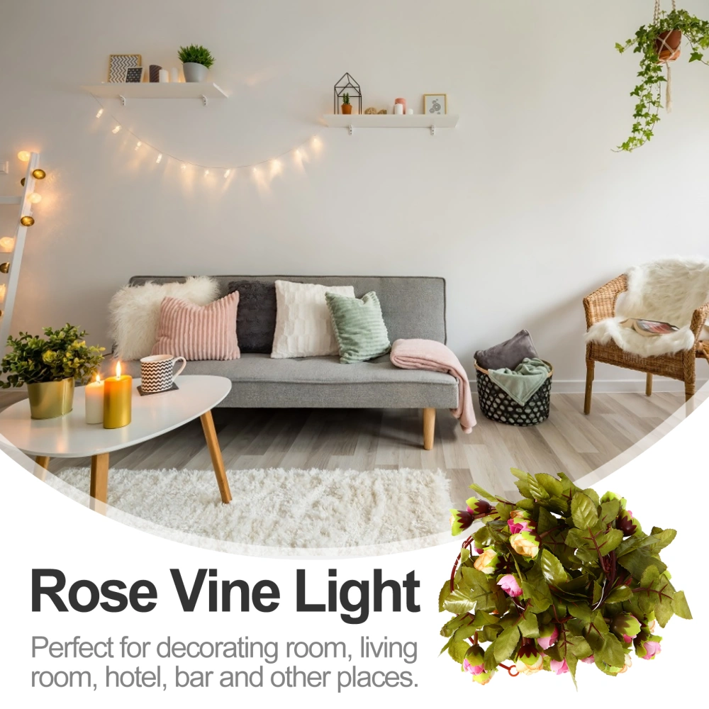 Rose Vine String Lights LED Copper Wire Lights Room Light with No Battery