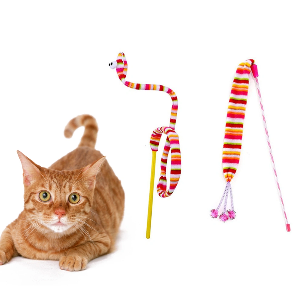 2PCS Cat Sticky Toys Rainbow Ribbon with Built in Bell Teaser and Exerciser for Cat and Kitten